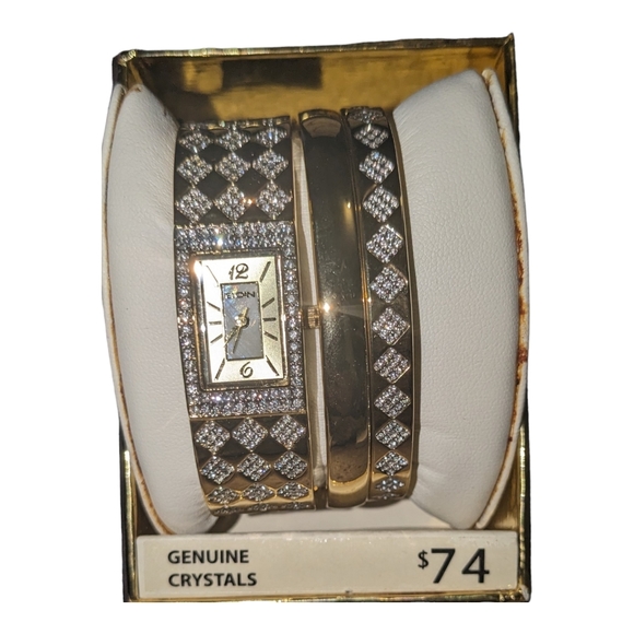 Elgin Gold Tone Quartz Watch With 2 Bracelets Set - Picture 5 of 5